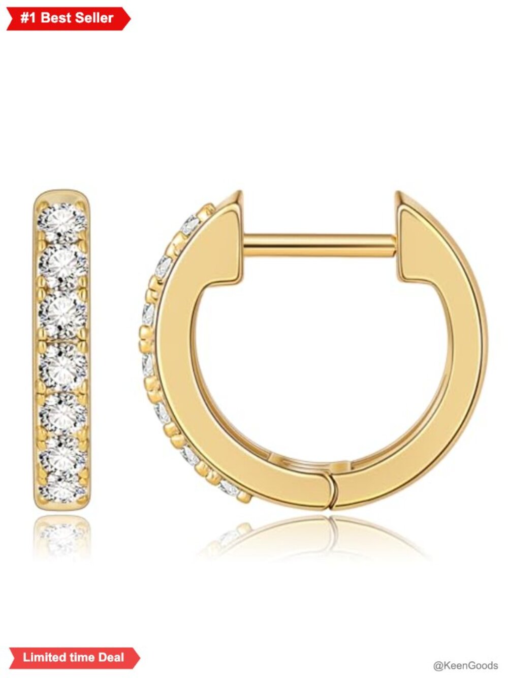 14K Gold Plated Huggie Hoop Earrings Small CZ Hypoallergenic